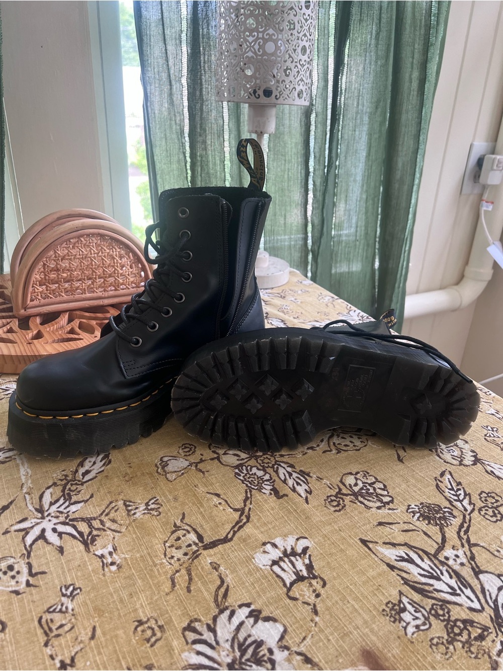 Dr. Martens Black Leather Platform Lace-Up Combat Boots